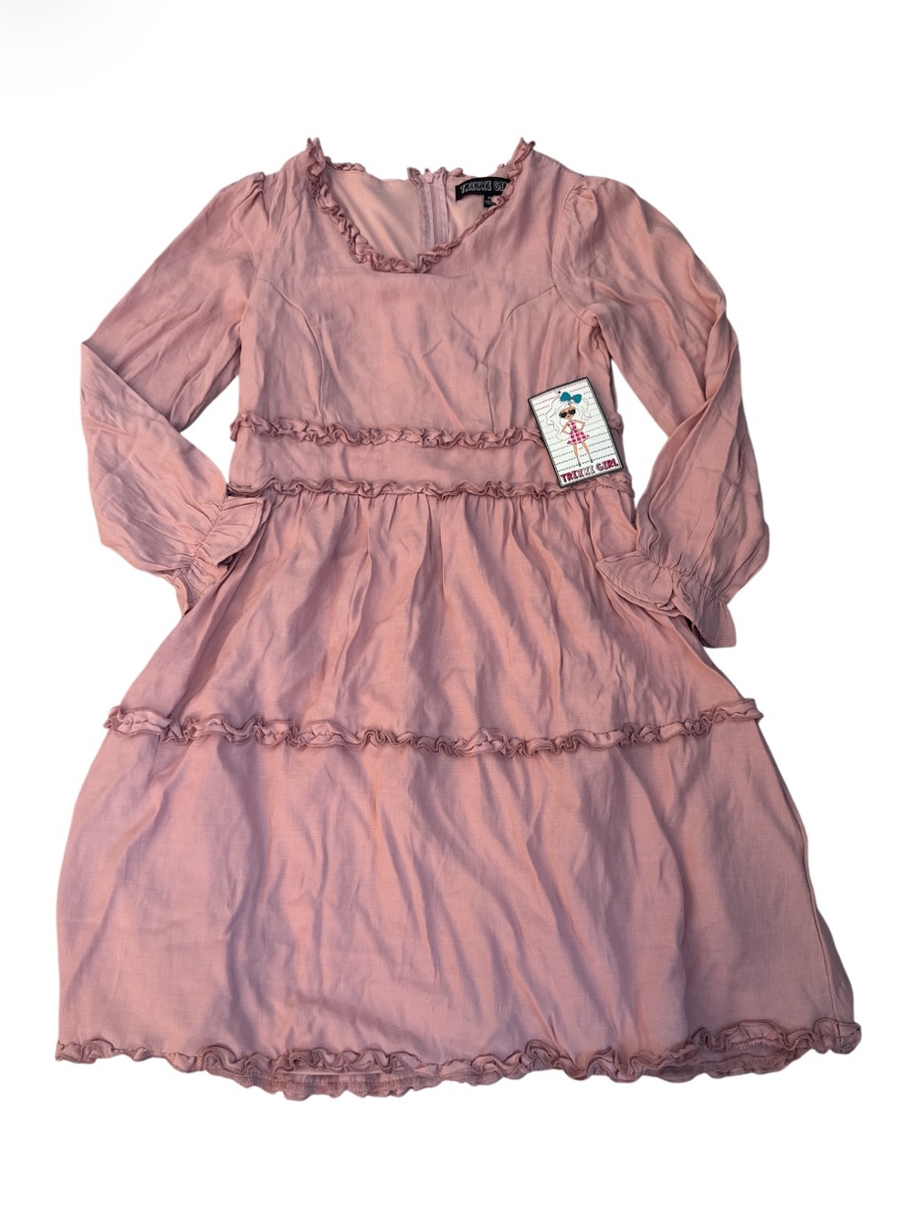 Trixxi Girls Pink Ruffle Tiered Dress Coquette Girly Frills - Size 16